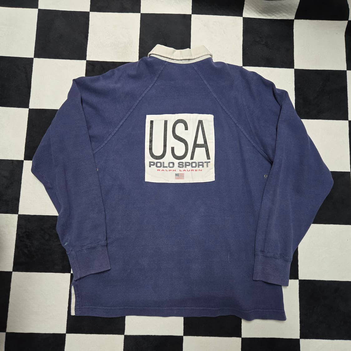 M 폴로랄프로렌 90s 성조기 럭비티셔츠 네이비 Made in USA 상품이미지6