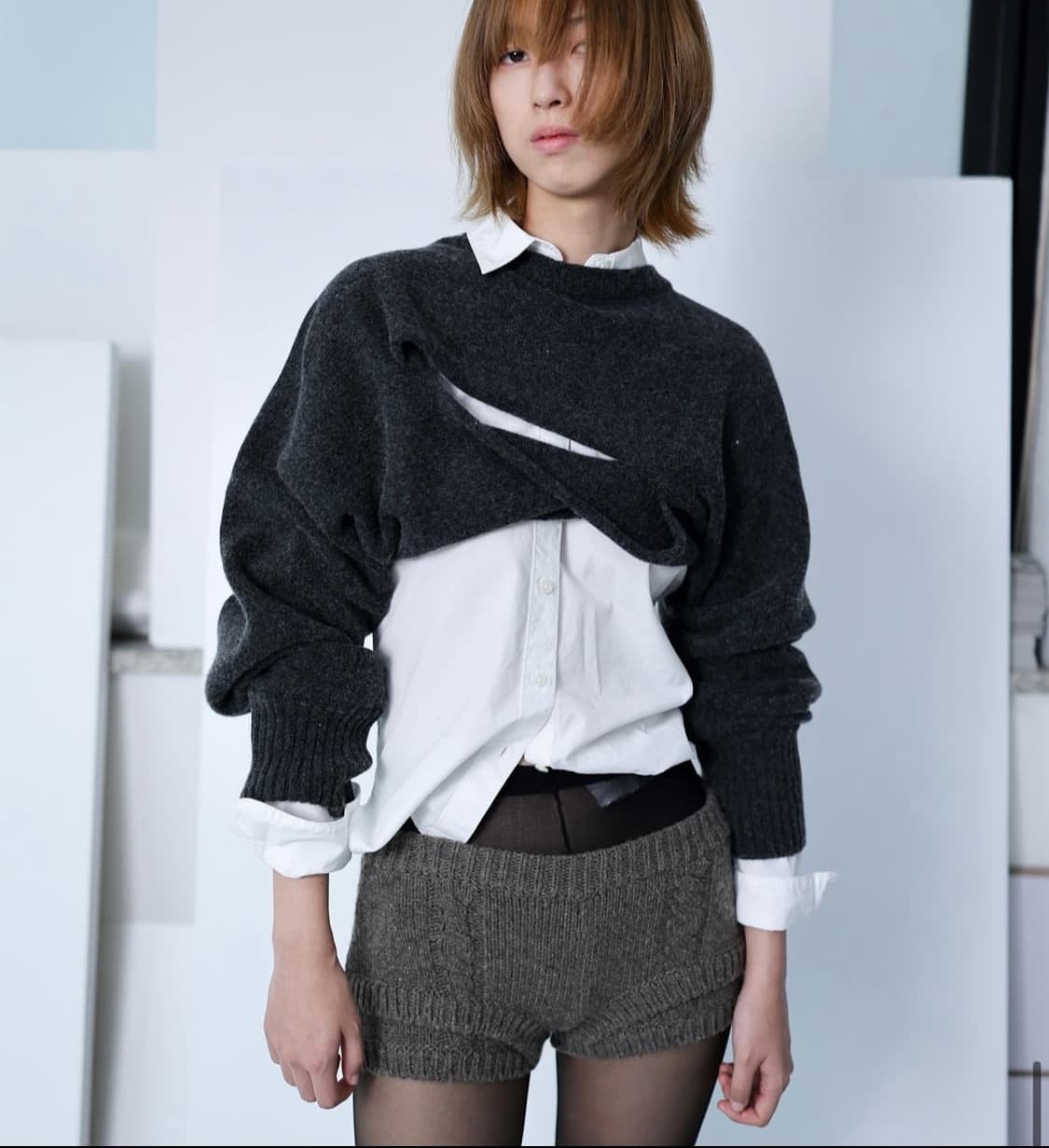 울리카 상투스 로프 니트 쇼츠 브라운 상품이미지2