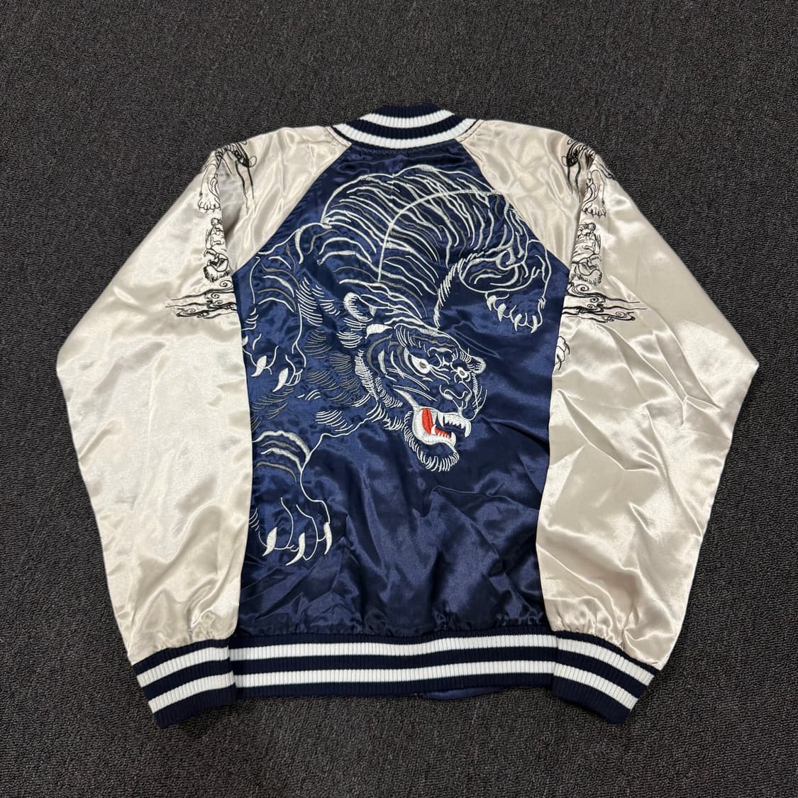 일본 오리엔탈 자수 블루 실버 스카쟌 상품이미지1