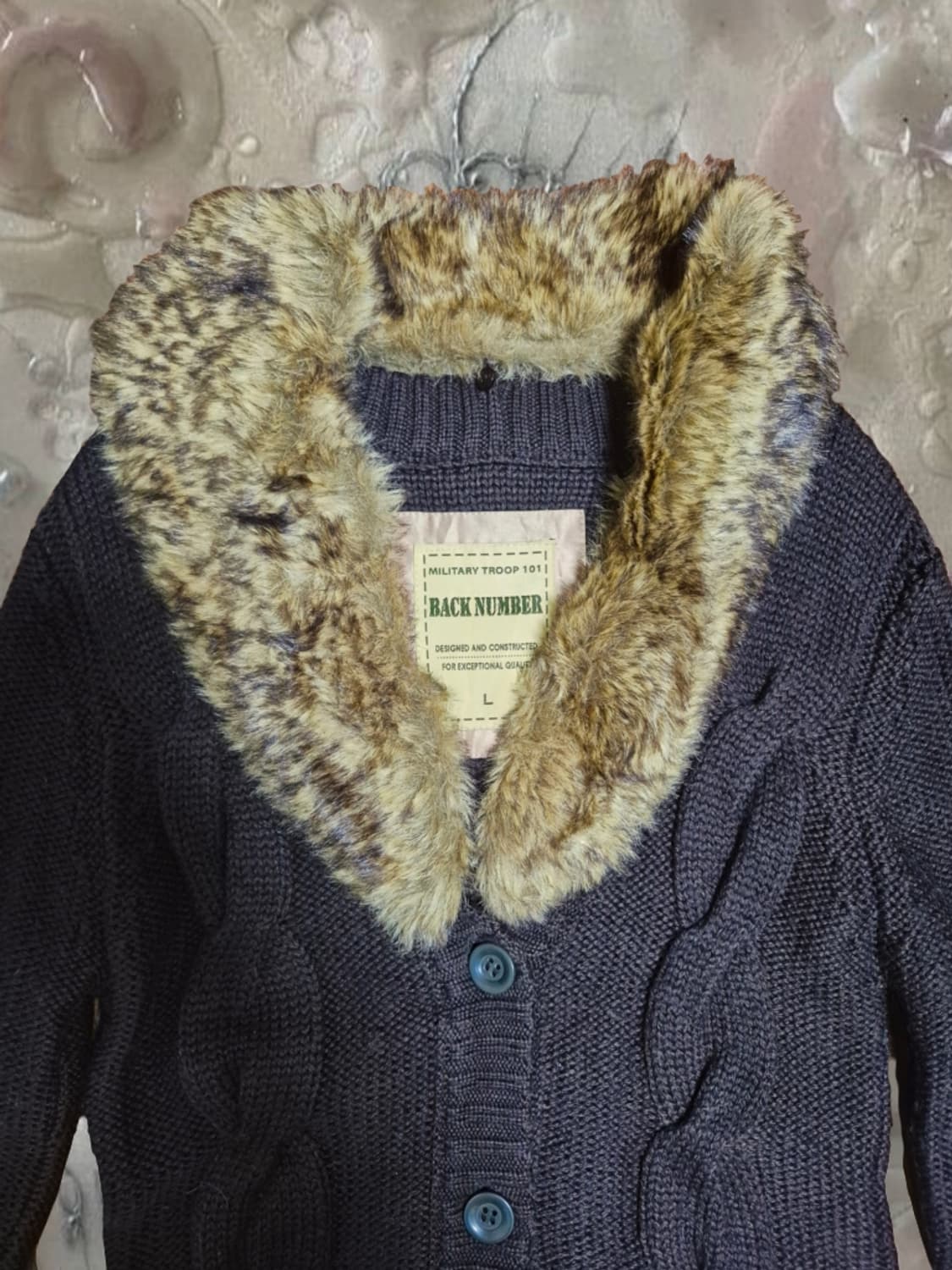 일본빈티지 오네갸루 퍼 카라 니트 롱 가디건 원피스 울프조 갸루깔 상품이미지3