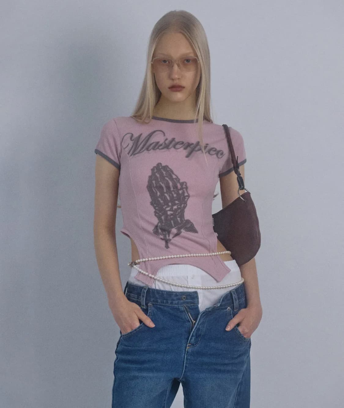 스컬프터 Corset Line Tee Baby Pink 코르셋 라인 반팔 상품이미지1