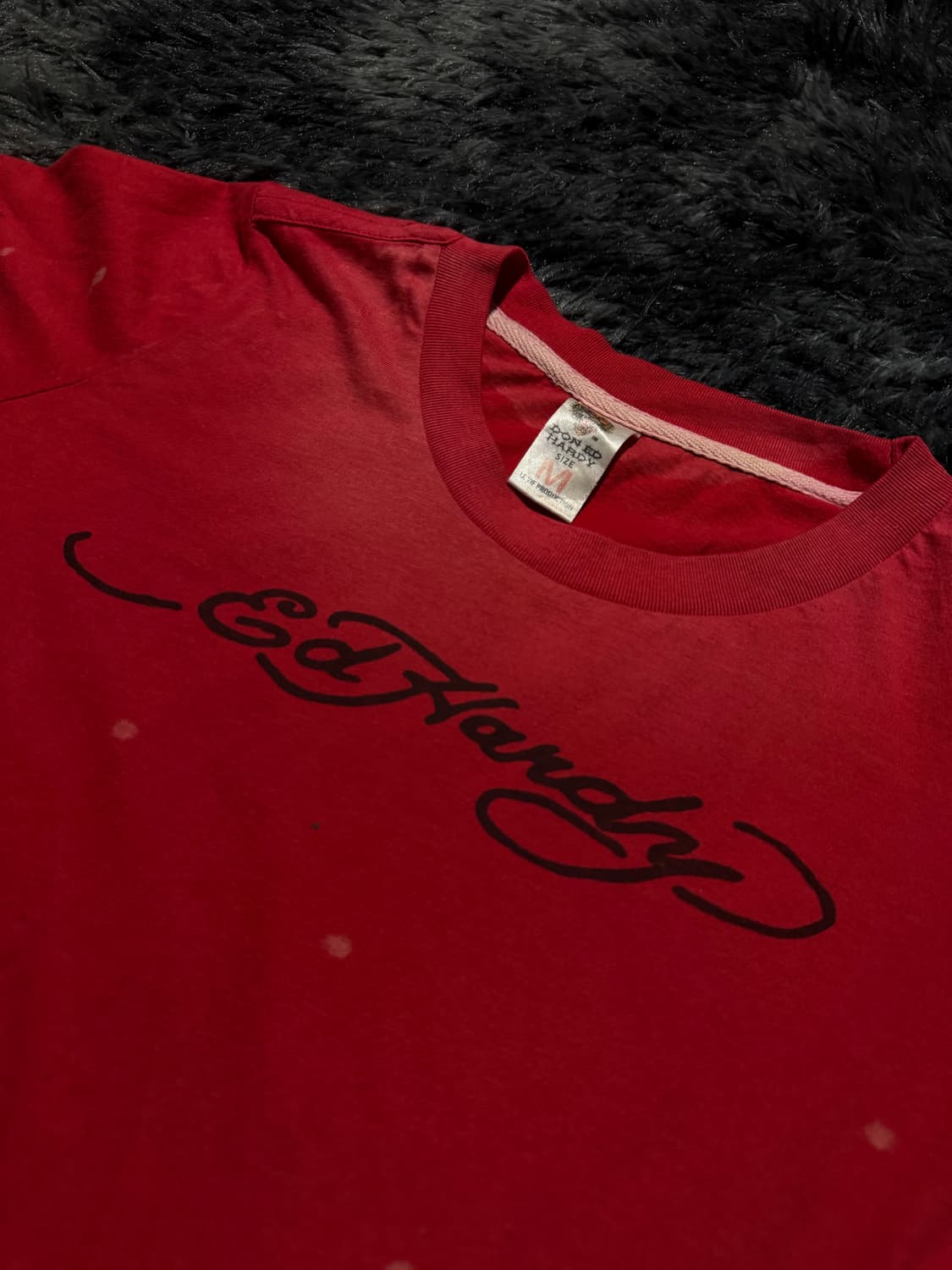 Ed Hardy 로고 레터링 등판 잉어 프린팅 레드 반팔 상품이미지3