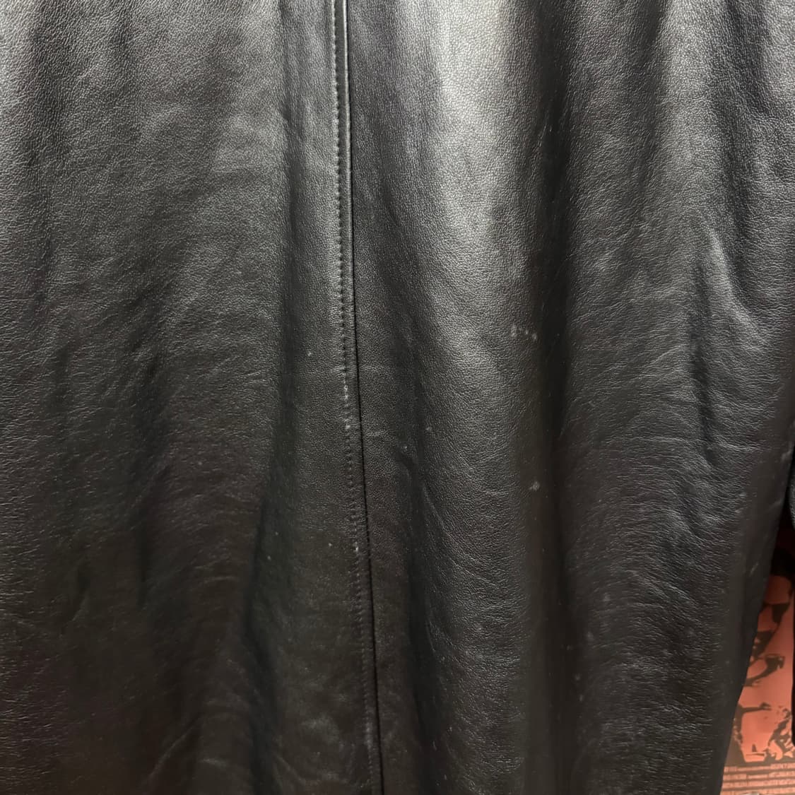 알랭드롱 빈티지 퍼카라 레더 반코트 안감 퀼팅 디테일 블랙 상품이미지8