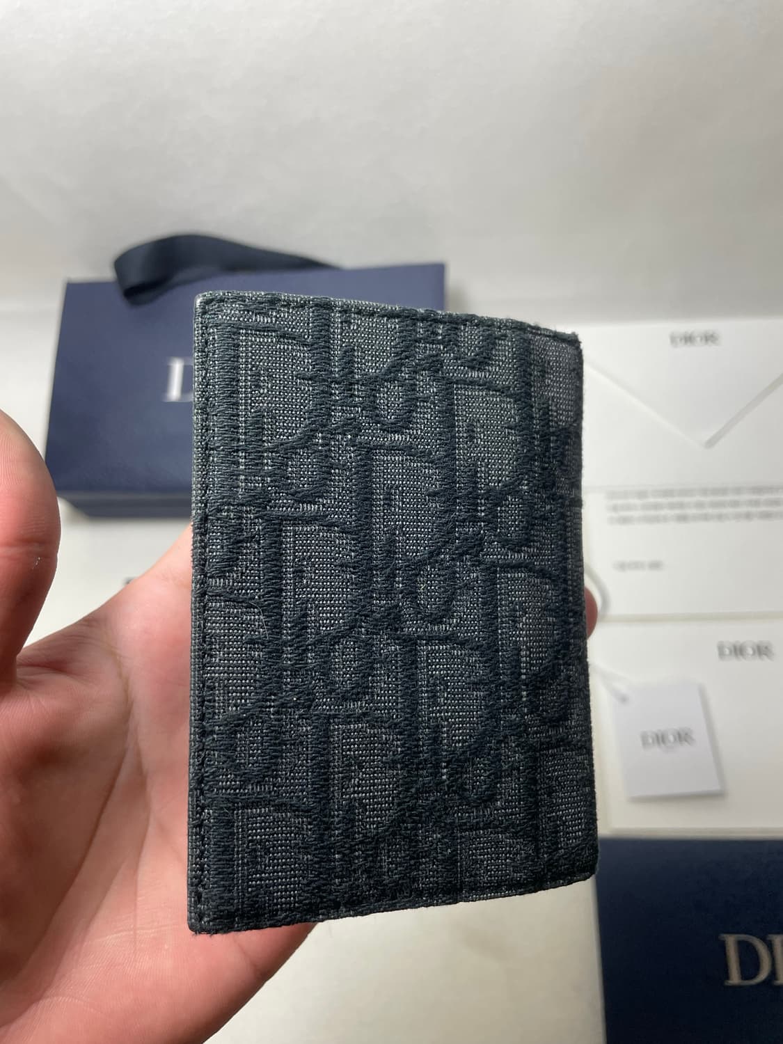 [새상품급,풀구성] 디올 오블리크 자카드 버티컬 2단 카드지갑 블랙 상품이미지5