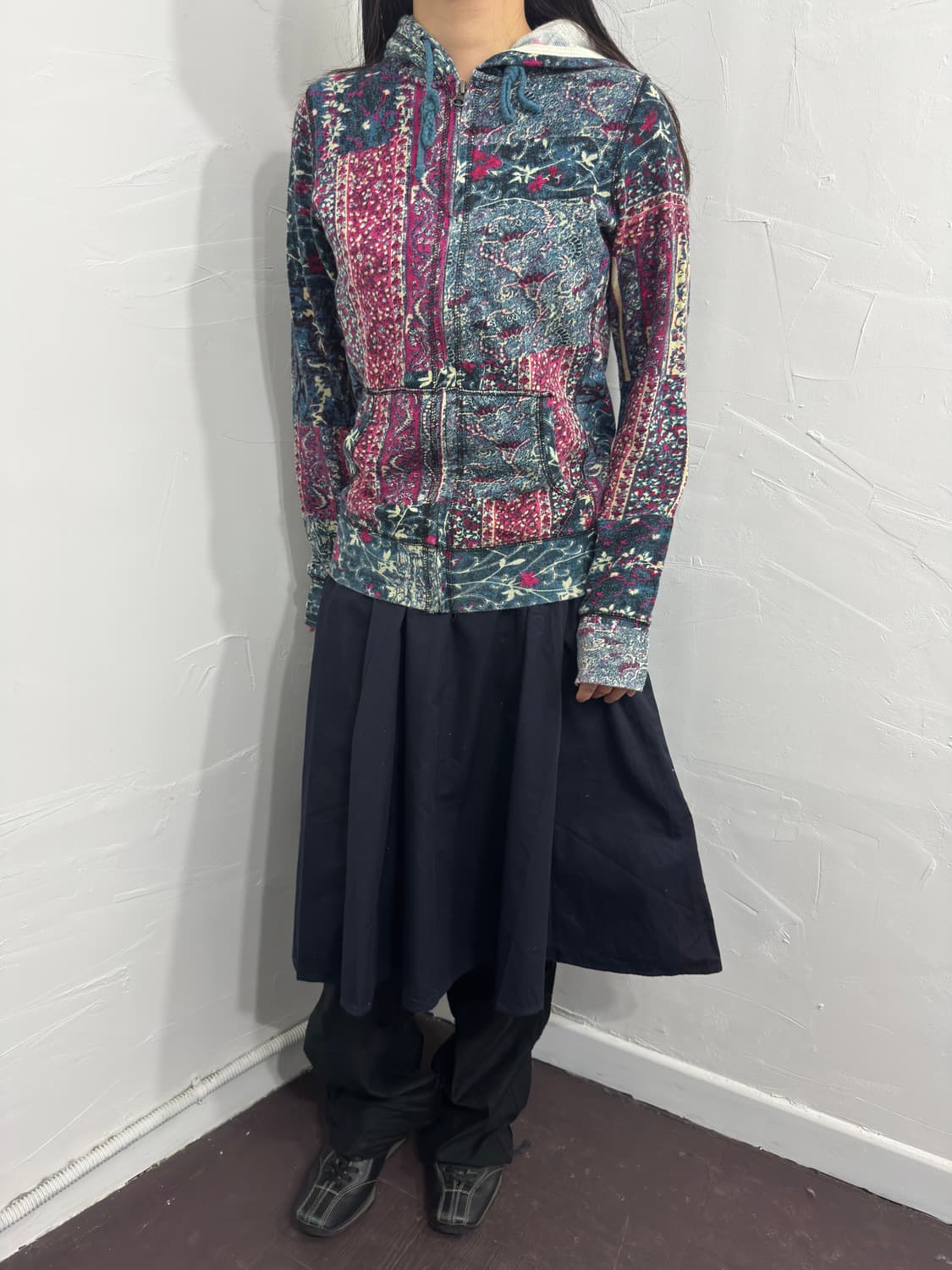 earth navy pleats midi skirt 상품이미지3