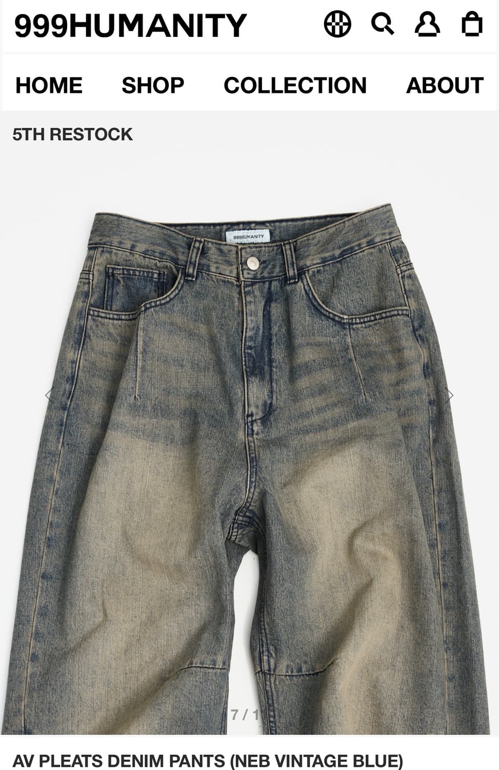 999휴머니티  플리츠데님팬츠 빈티지블루m사이즈 상품이미지2