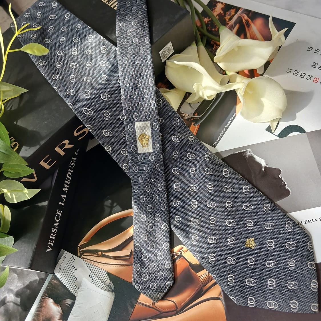 VERSACE 베르사체 실크 그레이 패턴 넥타이 9cm A등급 G8 상품이미지2