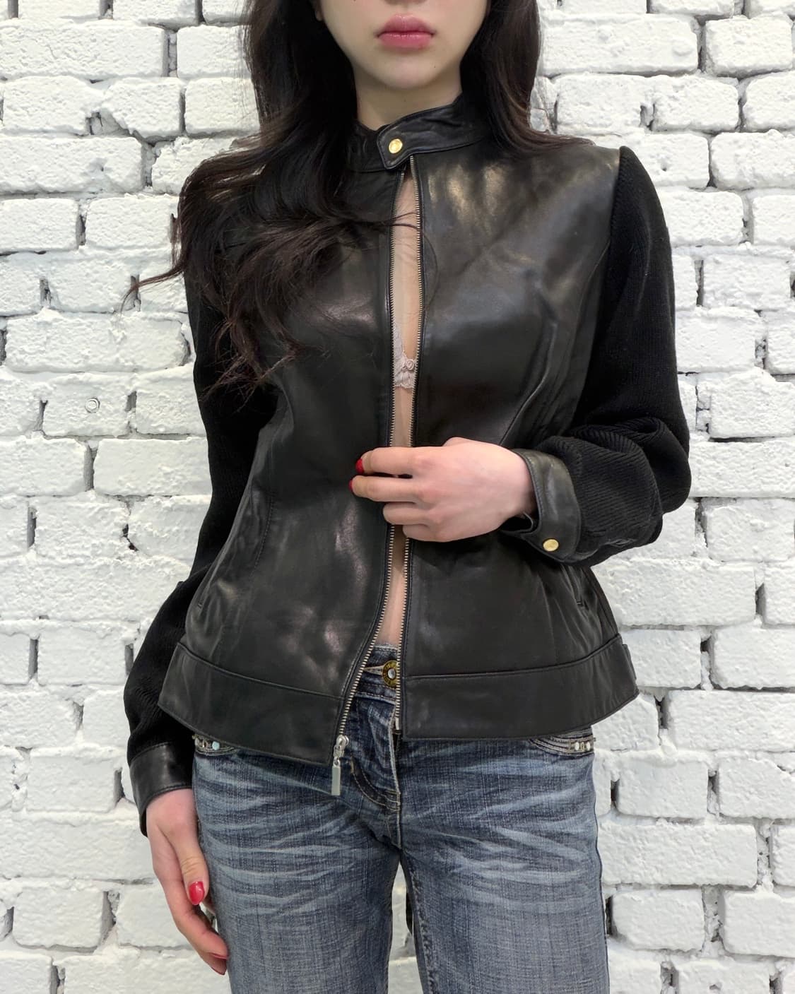 Lambskin Knit Combo Jacket 상품이미지1