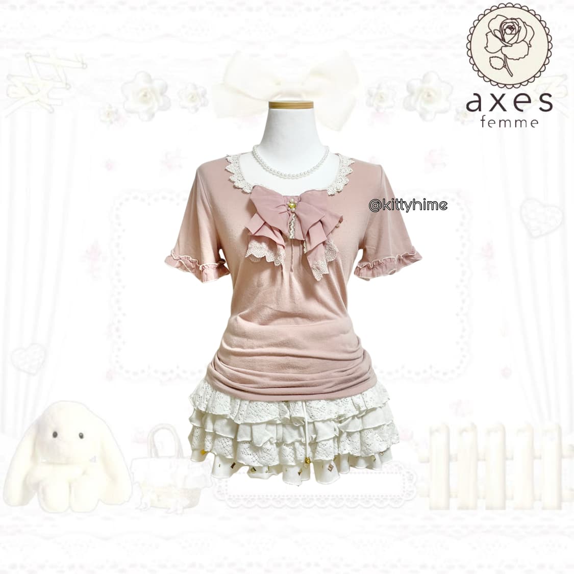 Axes femme 엑시즈팜 히메 갸루 빅리본 핑크 탑 로걀 러블리갸루 상품이미지1