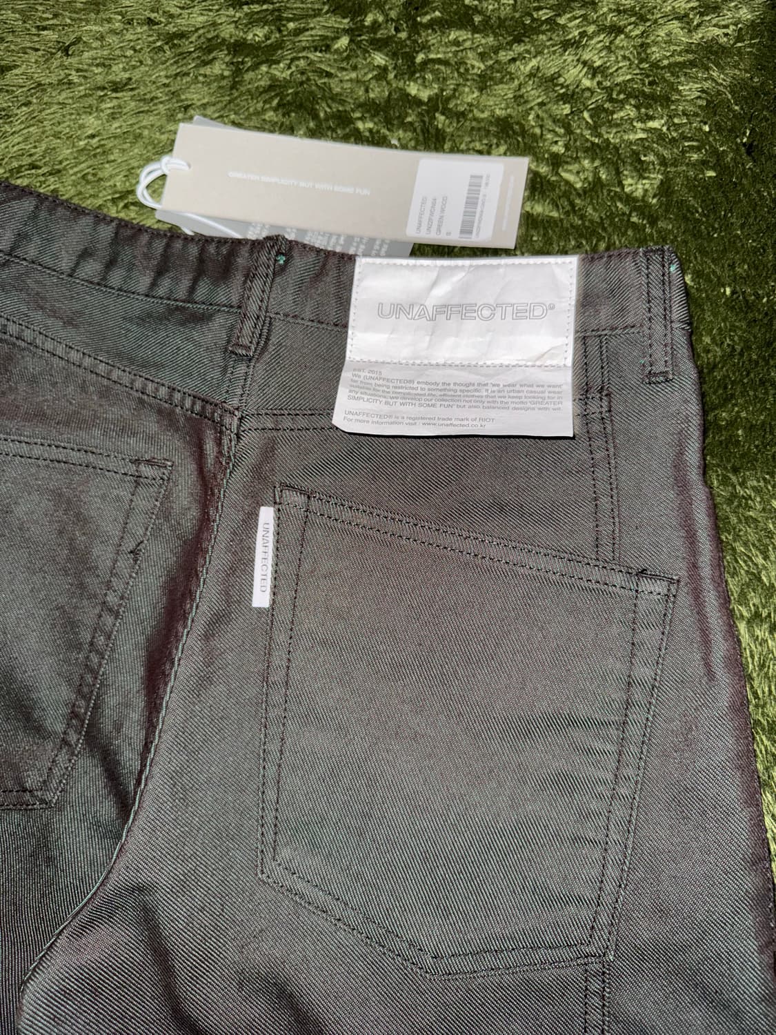 [S] 언어펙티드 22FW 루즈핏 트랙 데님 팬츠 그린 우드 상품이미지9