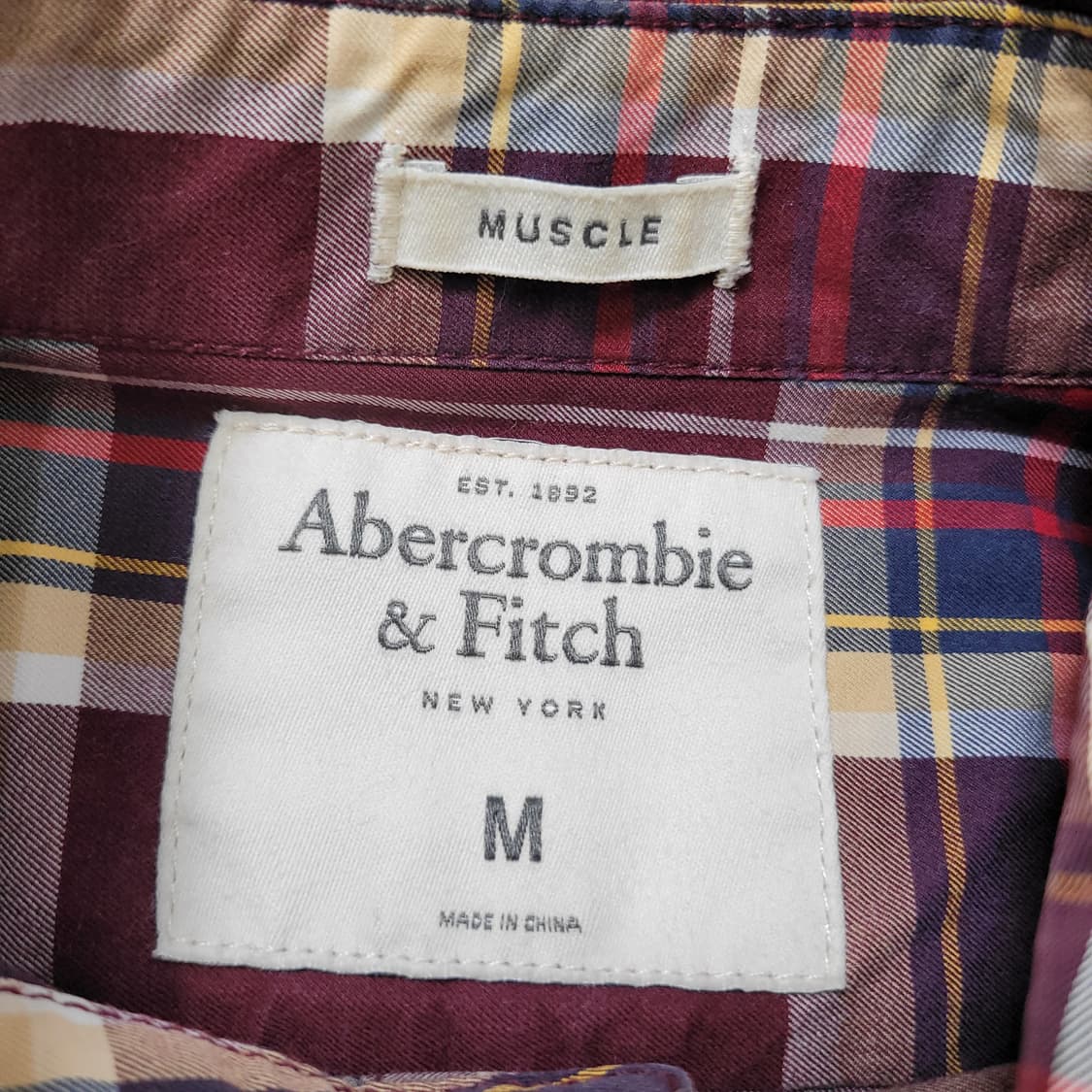 A&F 아베크롬비 버건디 체크 셔츠 상품이미지2