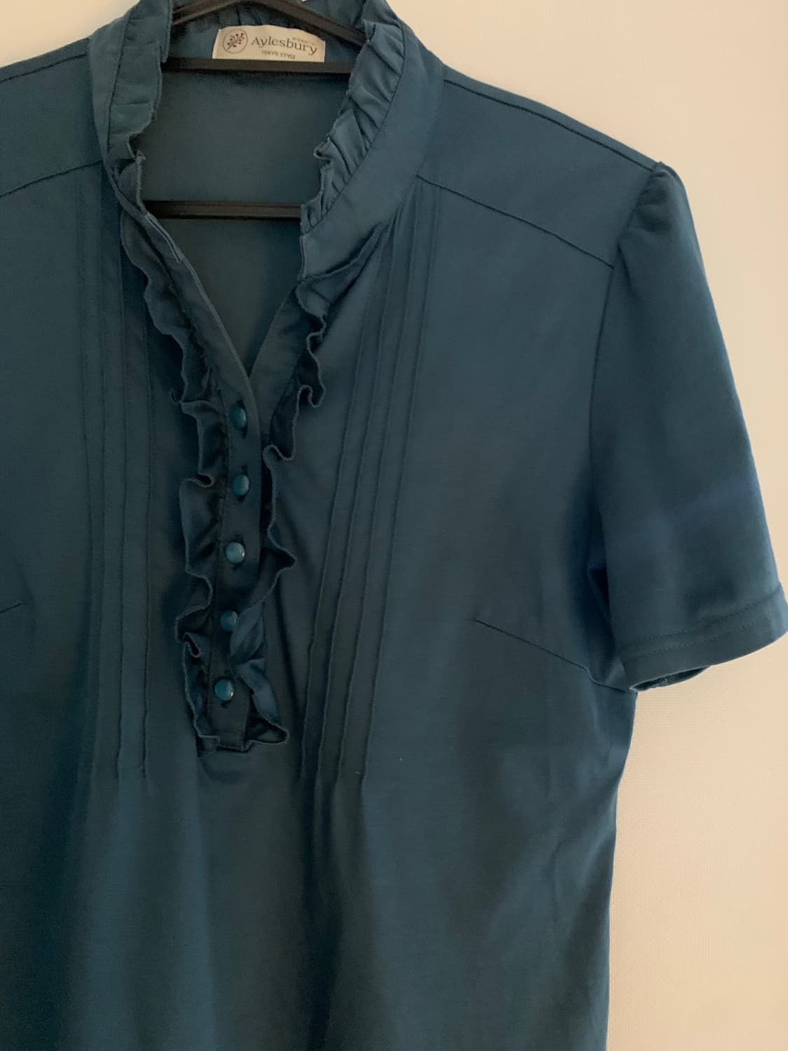 Vintage blue ruffle button half T-shirts 상품이미지4