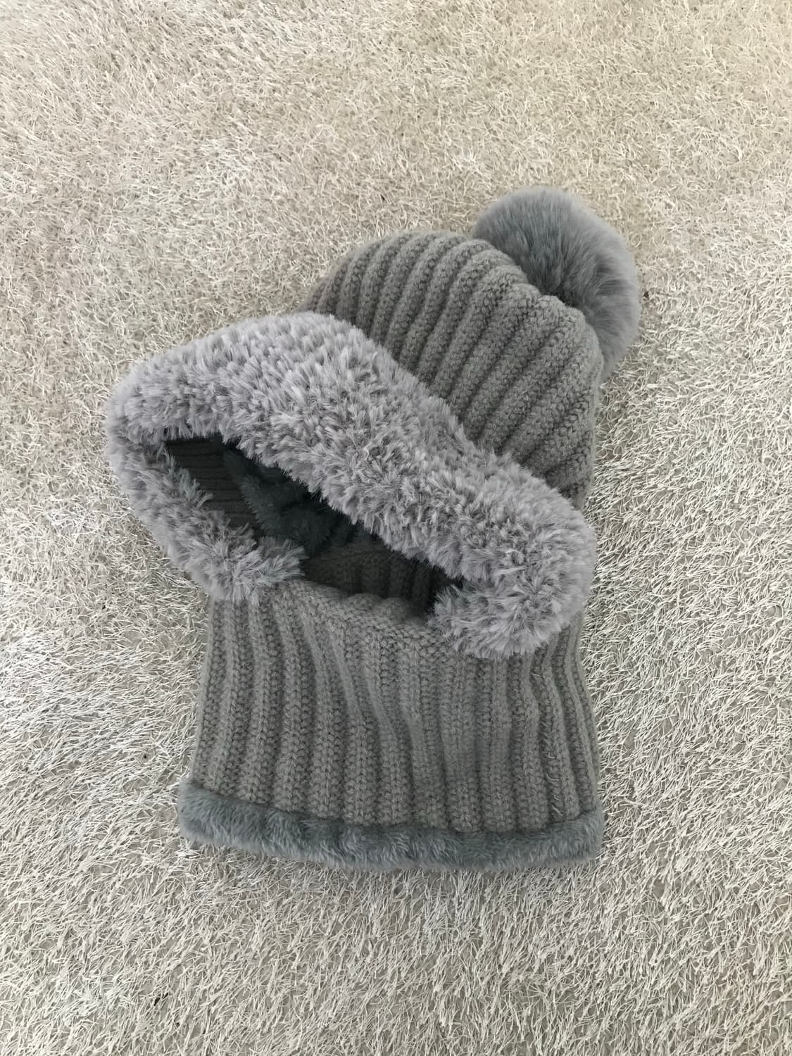 빈티지 그레이 니트 바라클라바 방울 비니 상품이미지5