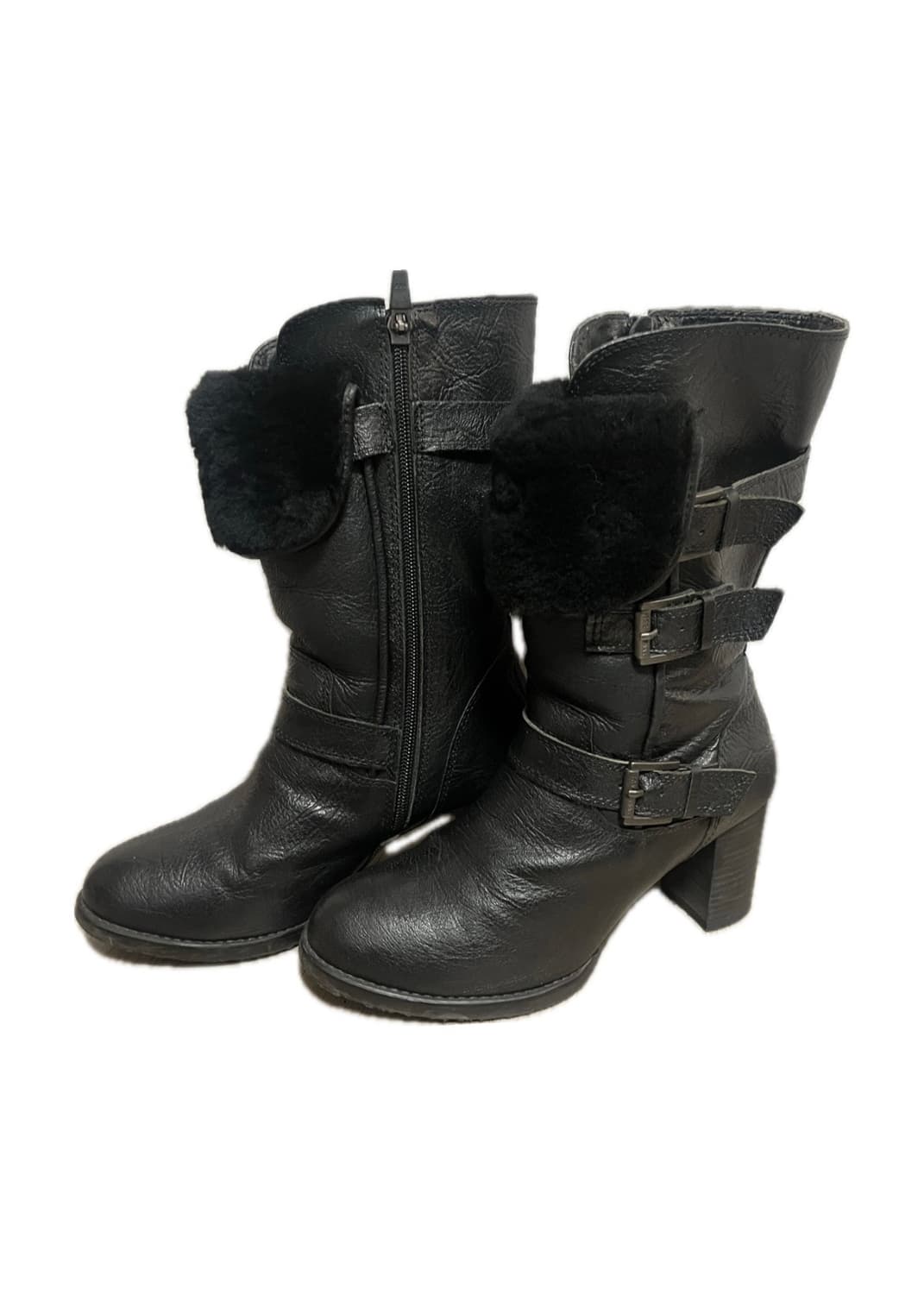 안나수이 가죽 레더 버클 털 퍼 부츠 구두 상품이미지3