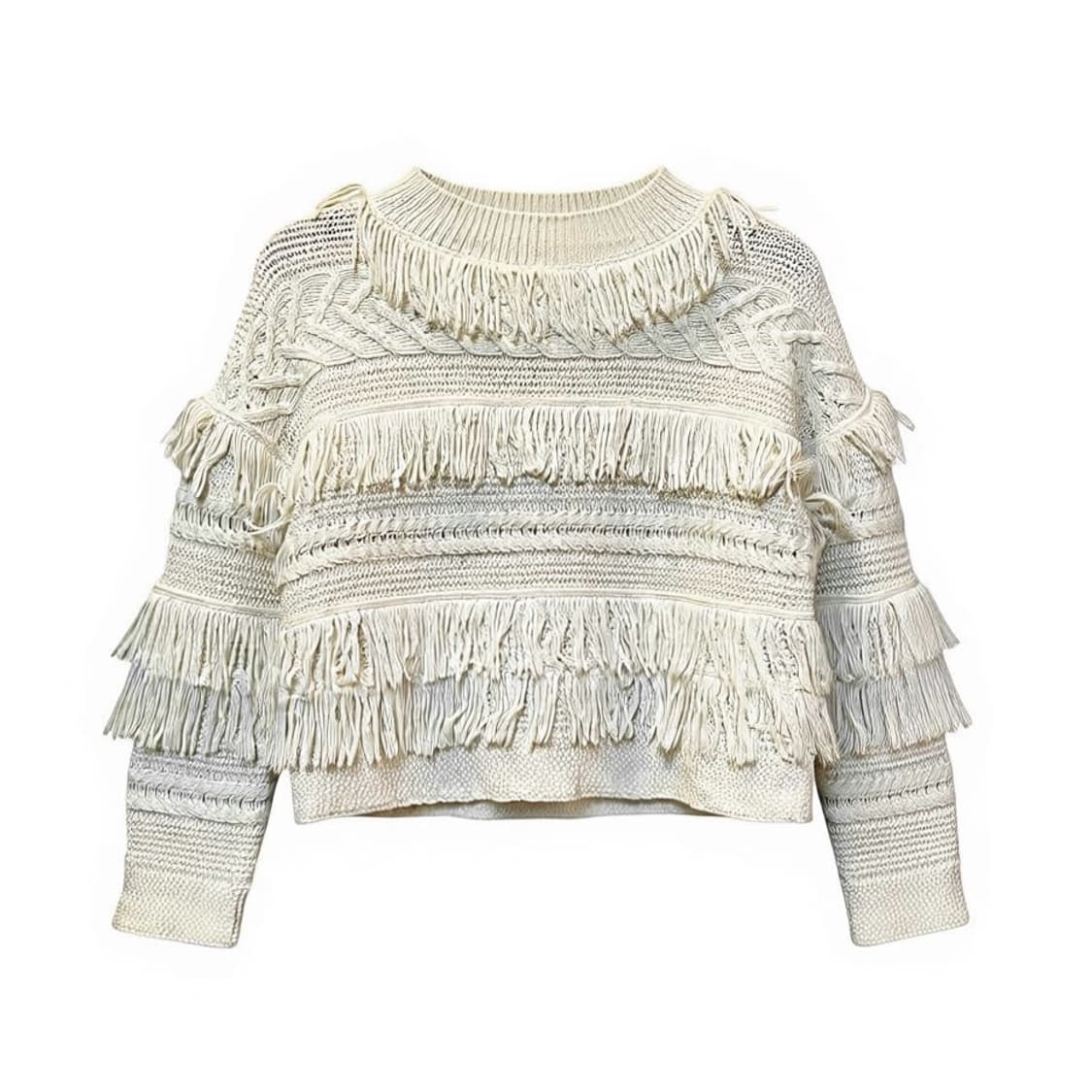 레이빔즈 케이블 니트 웨스턴 프린지 디테일 아이보리 상품이미지1