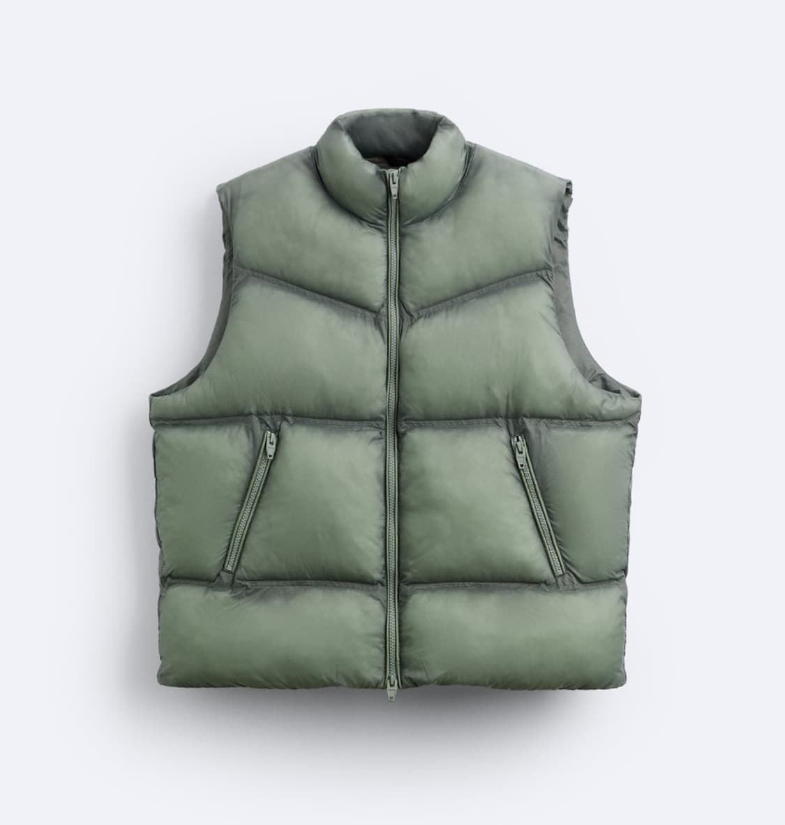 M ) ZARA 자라 시어쉘 패딩 조끼 베스트 라이트카키 1회착 상품이미지8