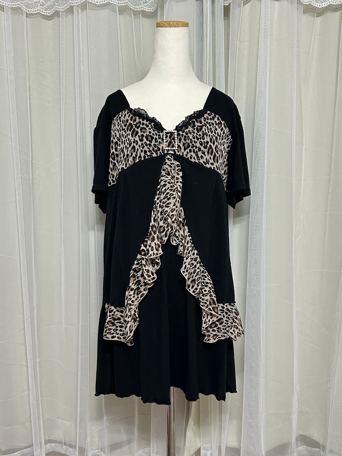 레오파드 레이스 오프숄더 갸루 탑  상품이미지2