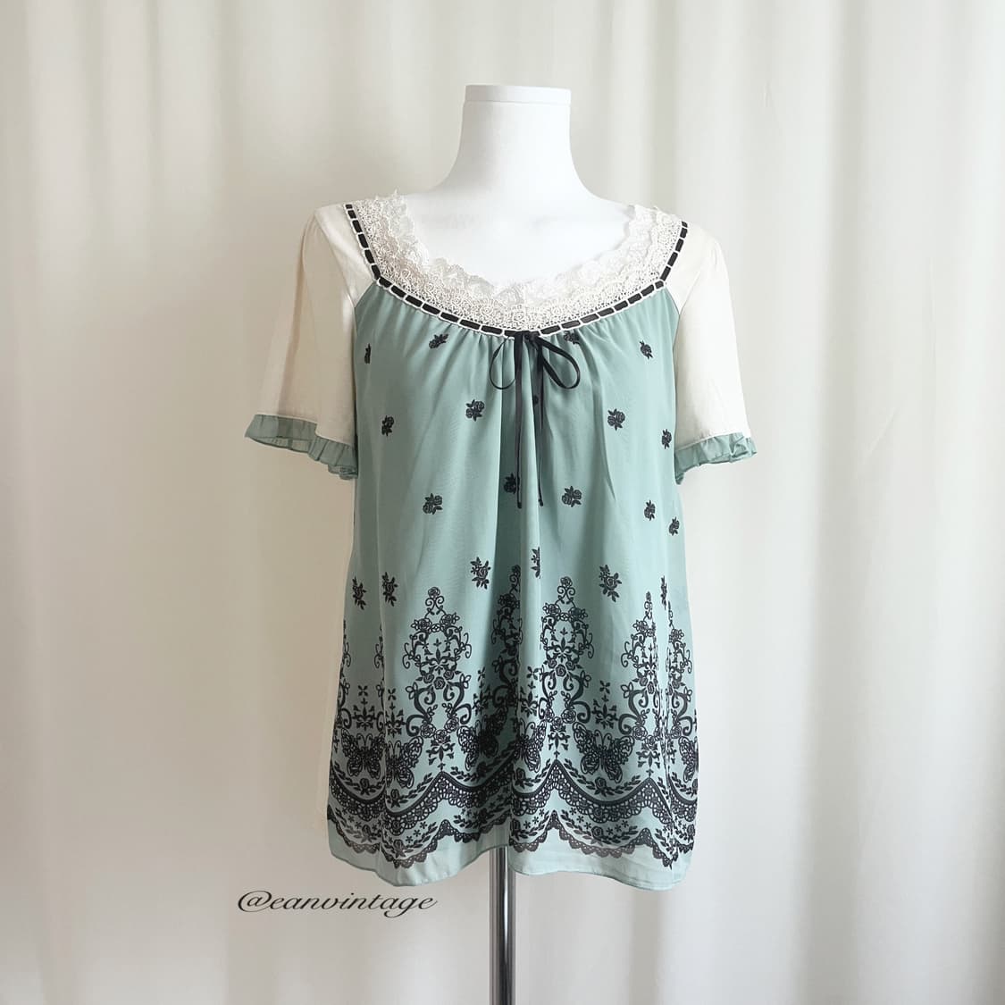 Axes Femme green butterfly lace top 상품이미지4