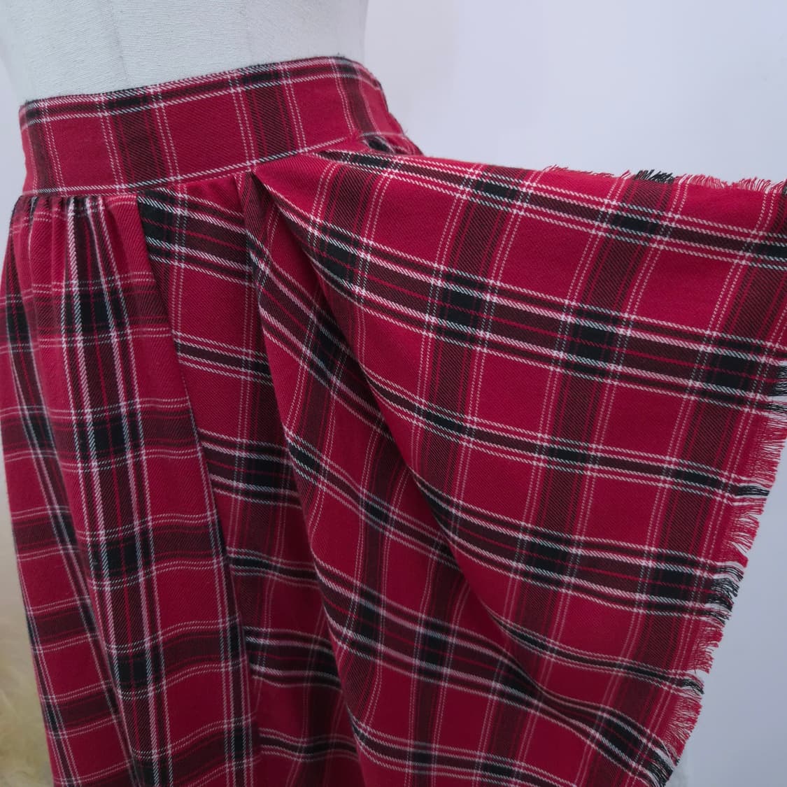 레드 체크 언밸런스 러플 랩스커트 일본빈티지 상품이미지3