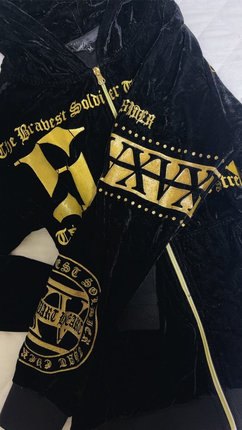 y2k 오네갸루 갸루 펑크 벨벳 후드집업 블랙 상품이미지1