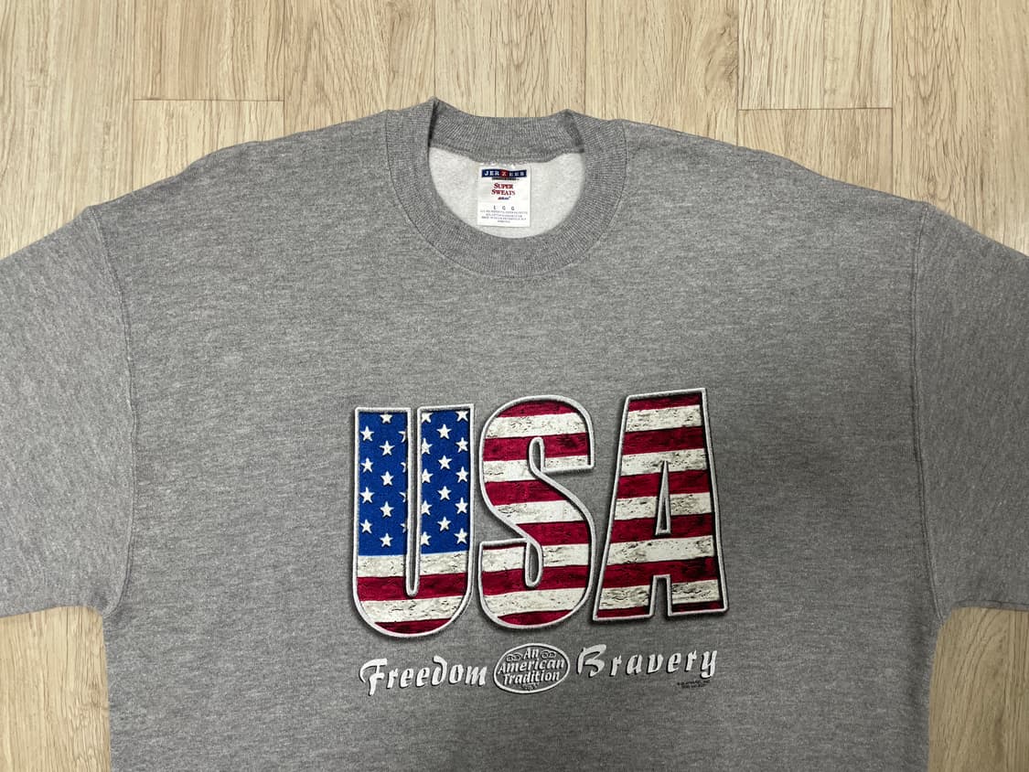 105~110) 90's 저지스 USA&성조기 빅프린팅 맨투맨 상품이미지1