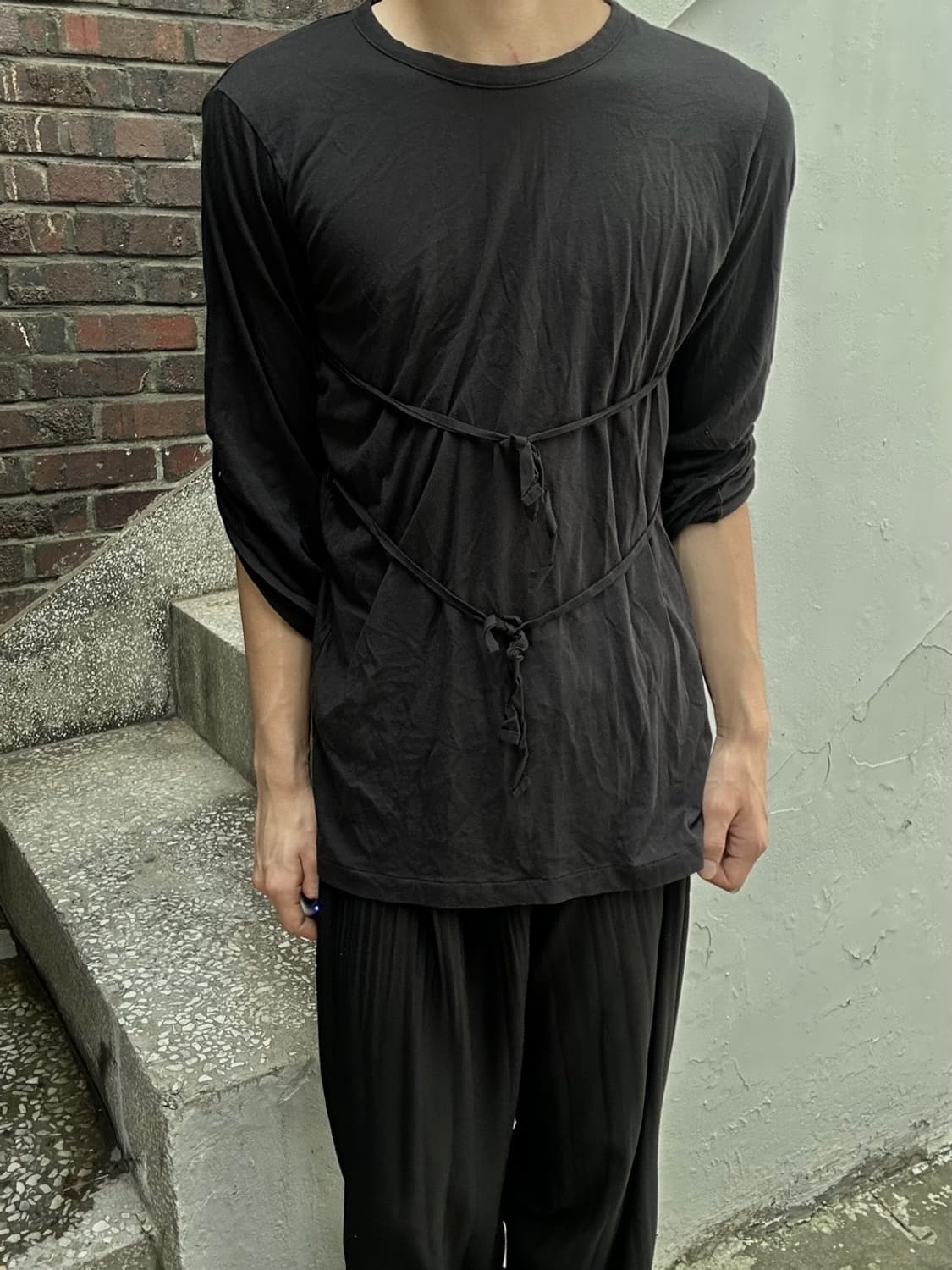 *rare* ann demeulemeester 로프 디테일 비대칭 티셔츠 상품이미지1