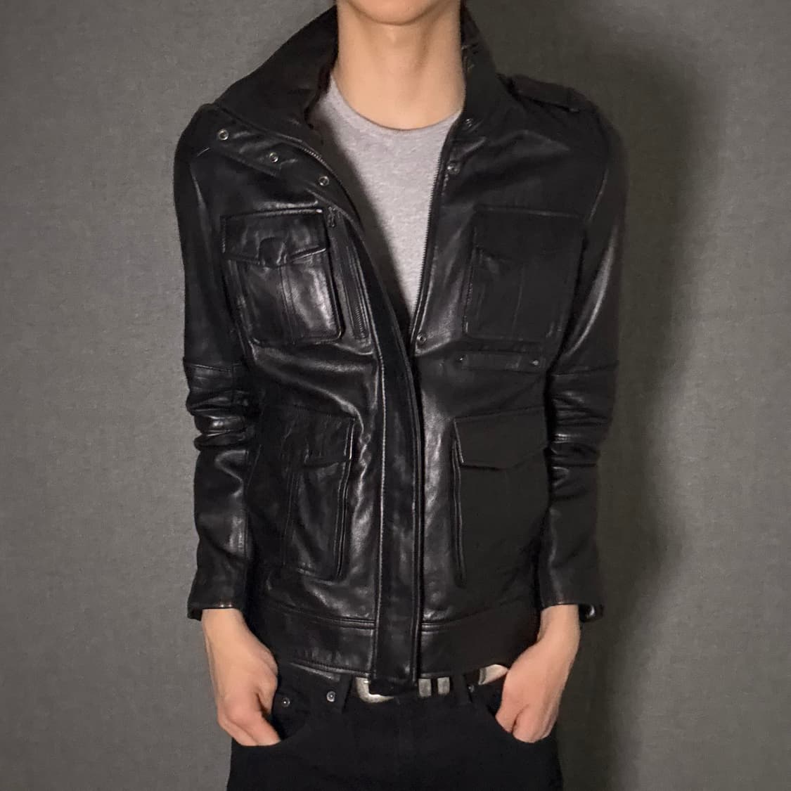 lamb skin black leather jacket 상품이미지3