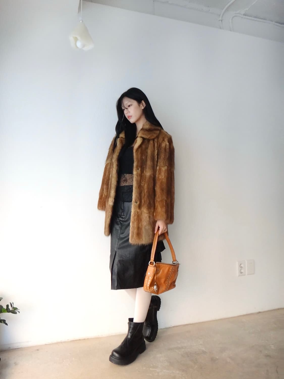 Orange brown muskrat fur jacket 상품이미지6