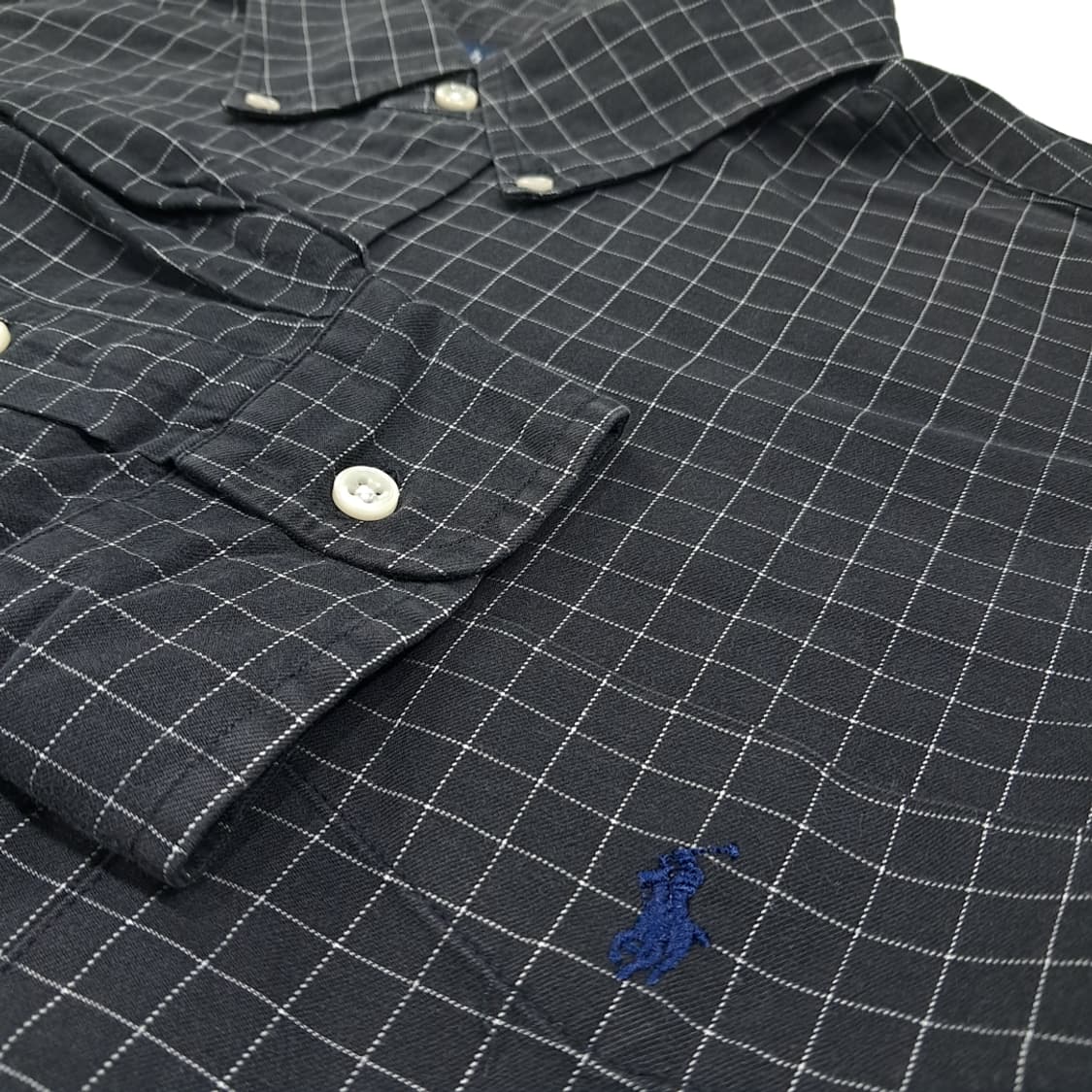 CL659 XL 폴로 90s 블랙 스몰 체크 다크그레이 셔츠 남방 상품이미지4