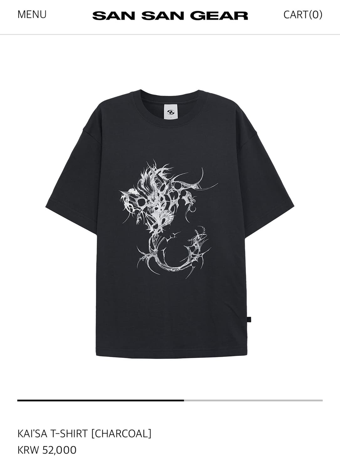산산기어 반팔티 KAI'SA T-SHIRT [CHARCOAL] 상품이미지1