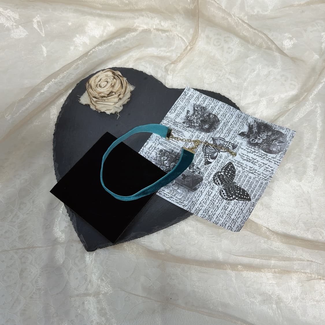 빈티지 미국 Baublebar 터키석 호수 그린 벨벳 초커 목걸이 상품이미지2