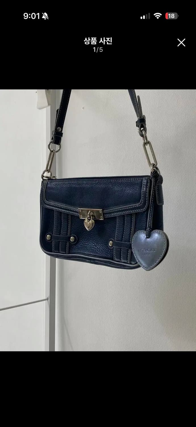 빈티지 러브캣 하이틴 뉴진스 하트 포켓 숄더백 네이비 상품이미지3