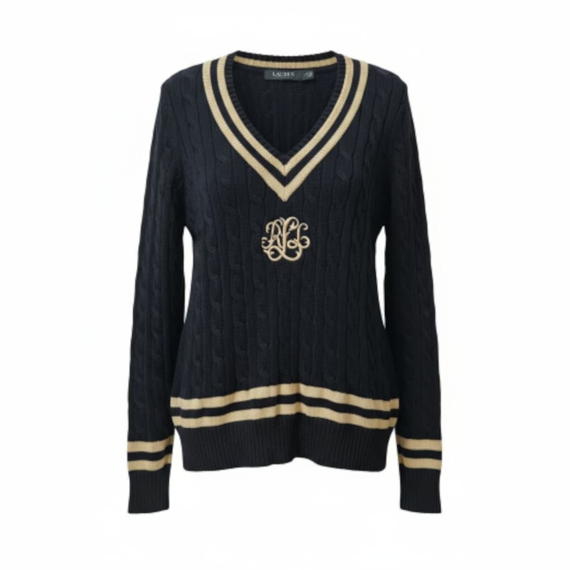 폴로 랄프로렌 케이블 브이넥 금장자수 니트 블랙라벨 m 상품이미지1