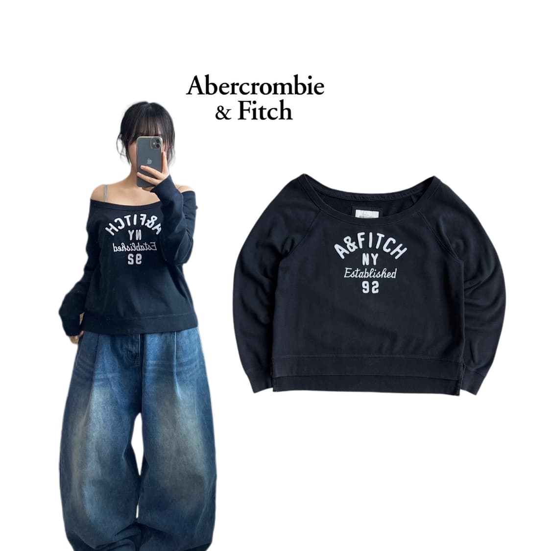 아베크롬비 Y2K 오프숄더 아치로고 맨투맨 상품이미지1