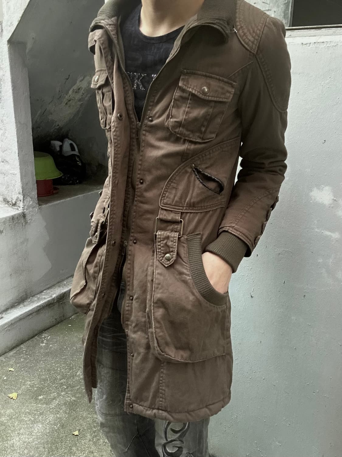 *rare design* 2000s 그런지 기믹 포켓 롱 야상자켓 상품이미지1