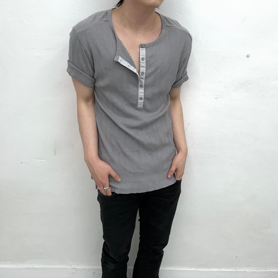 DKNY grey coduroy snap short sleeve 상품이미지1
