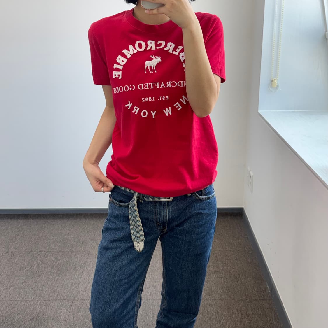 Abercrombie 아베크롬비 스펠아웃 로고 레드 반팔 상품이미지2