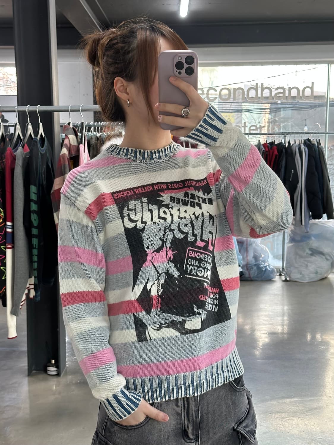 히스테릭글래머 오리지널블루 카툰로고 피그먼트워시드 데님 스트라이프 니트 상품이미지4