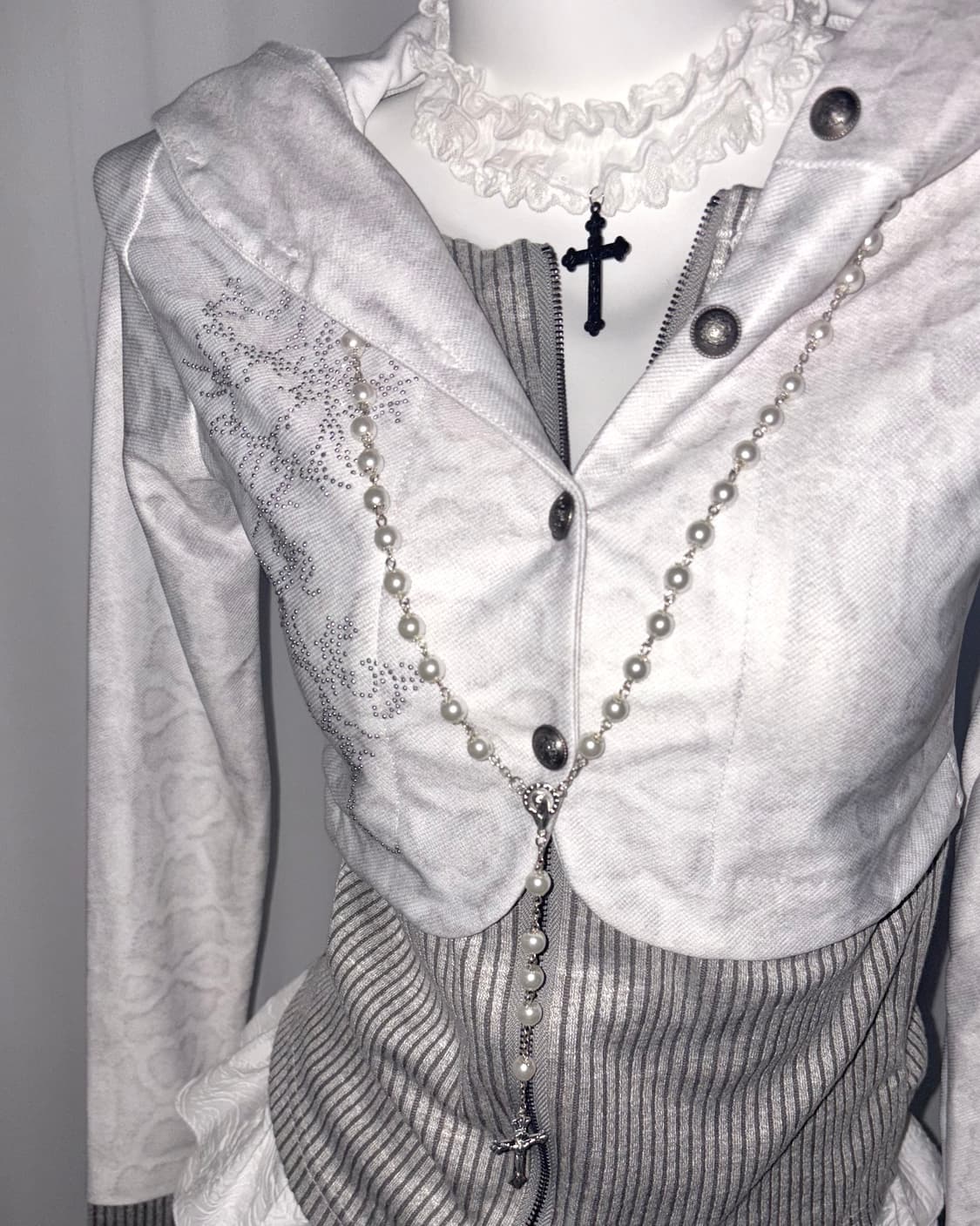 원석 진주 십자가 롱 레이어드 일본 고딕 펑크 갸루 st 목걸이 상품이미지3