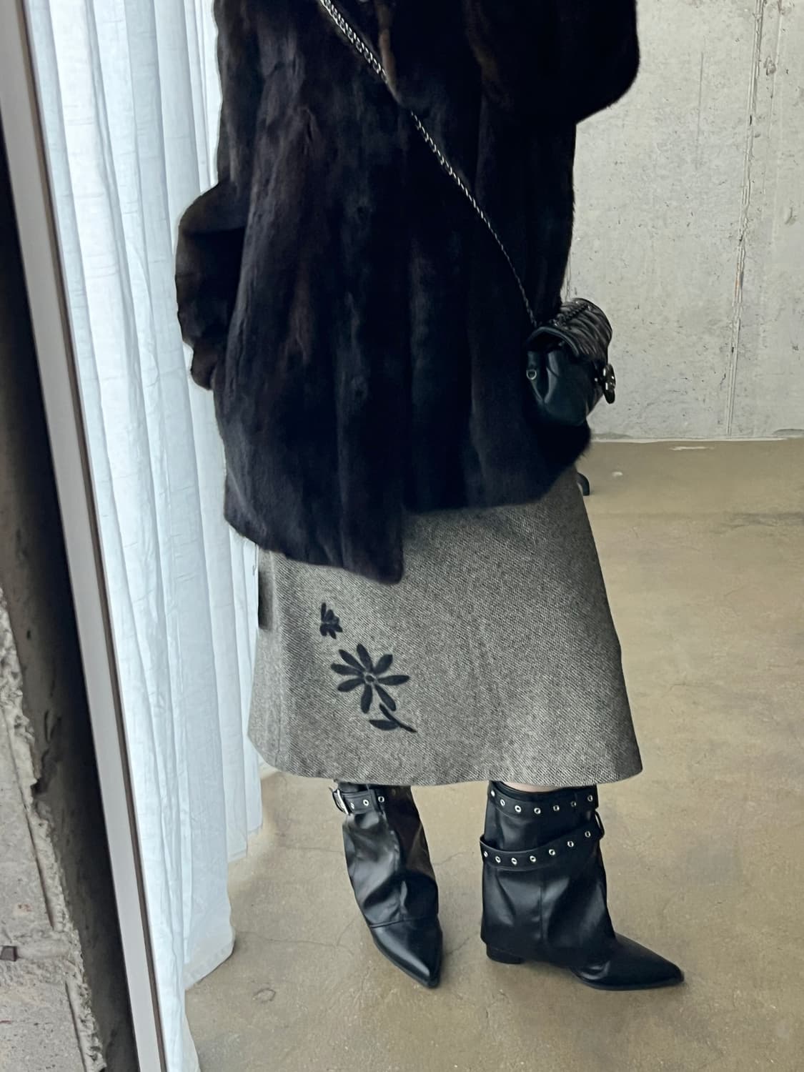 울 트위드 플로럴 스커트 그레이 상품이미지1