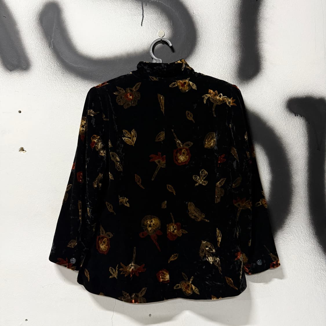 VTG 빈티지 리프 패턴 차이나 카라 벨벳 싱글 블레이저 자켓 상품이미지2