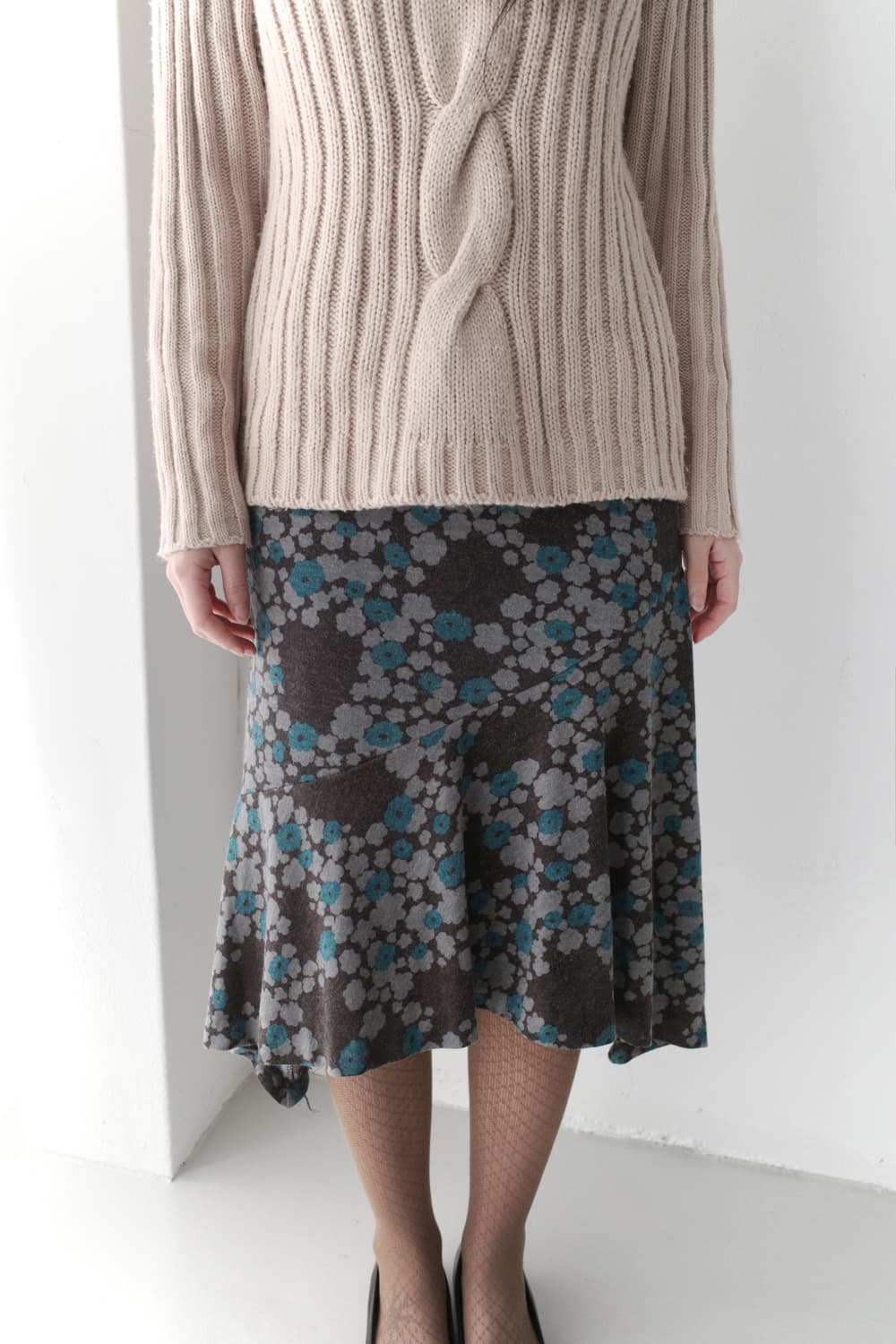 flower wool unbalanced skirt  상품이미지5