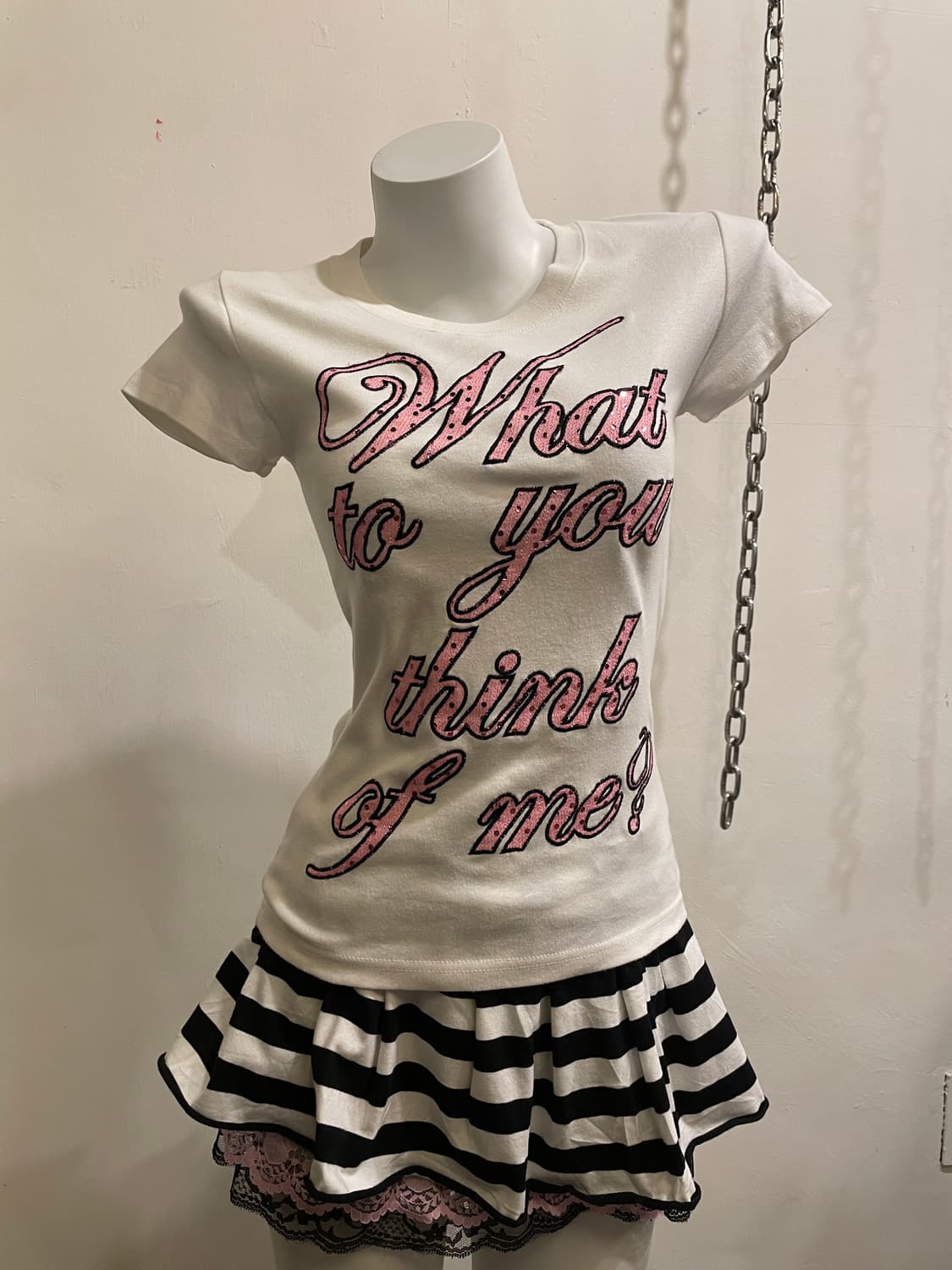 tralala 트랄랄라 글리터 핑크 레터링 화이트 티셔츠 상품이미지1