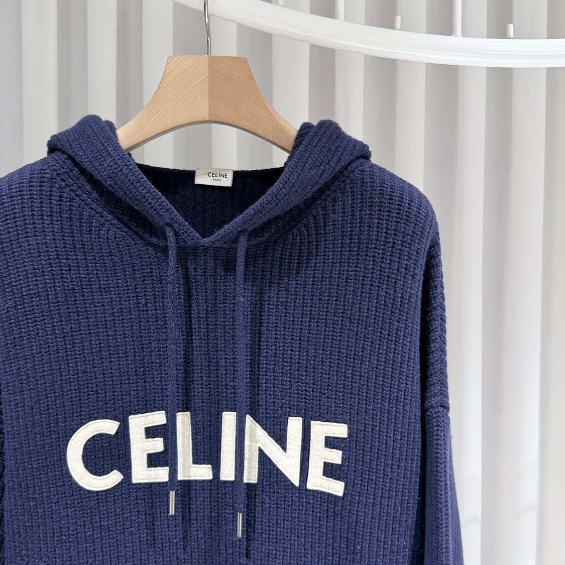 (A+/XS) / 셀린느 로고 리브드 울 후드 니트 스웨터 네이비 상품이미지4