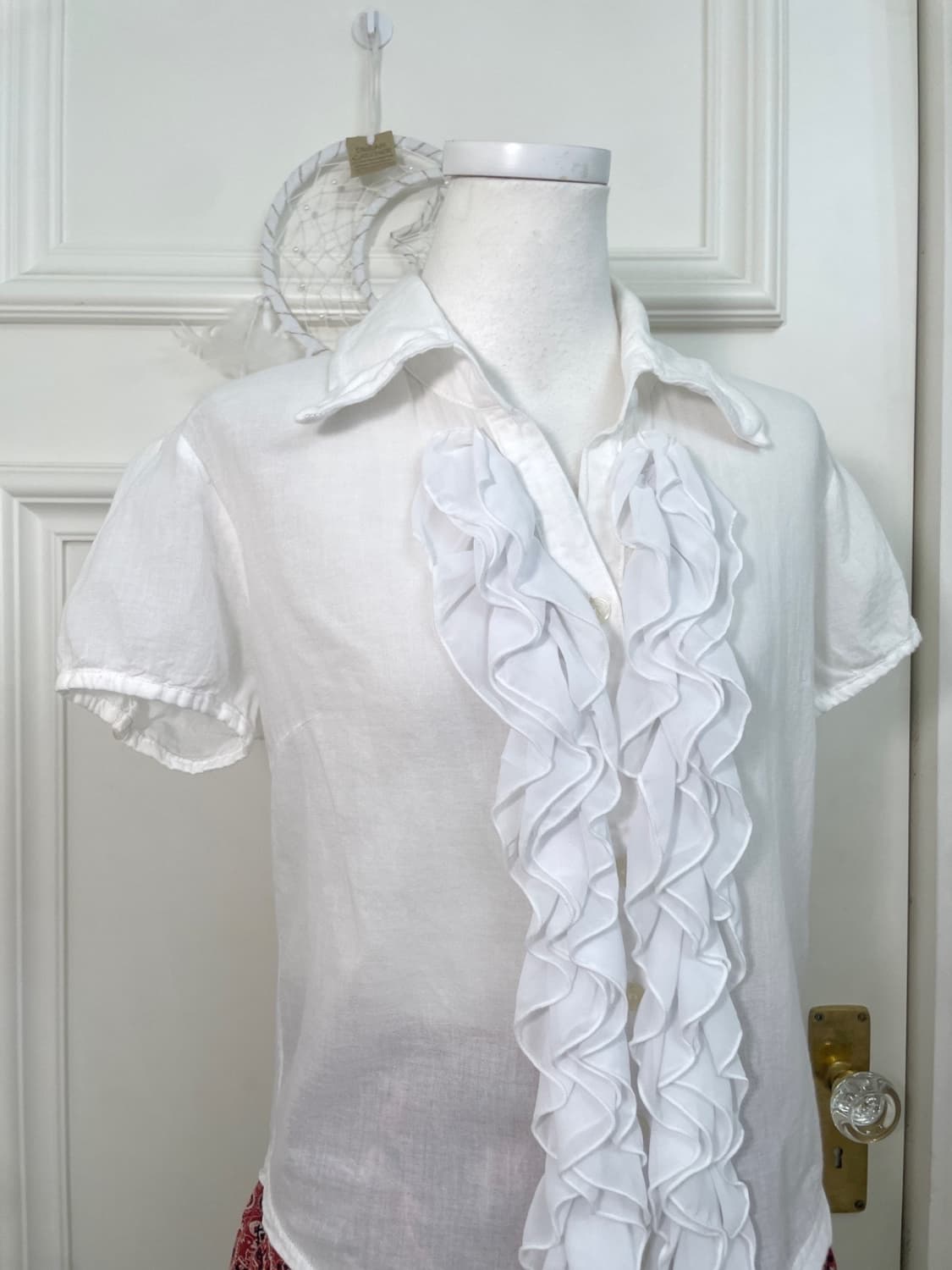 white ruffle cotton half shirt blouse 상품이미지6