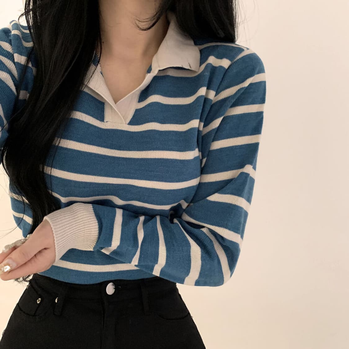 빈티지 스트라이프 카라 데일리 니트 상품이미지1