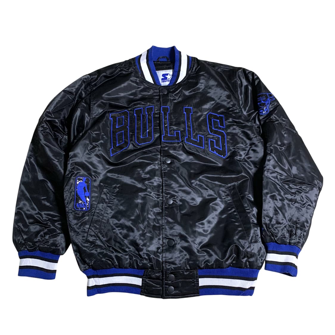 [XL]90s Starter Bulls Satin Jacket Black 상품이미지1