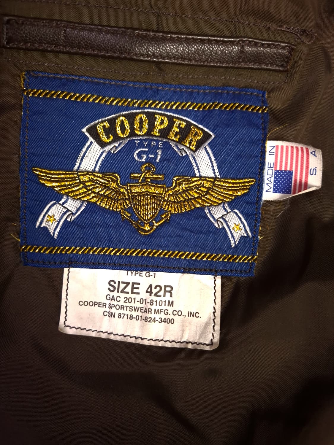 오리지날 미국제조 쿠퍼 미해군 G-1 리얼레더 항공점퍼 상품이미지3