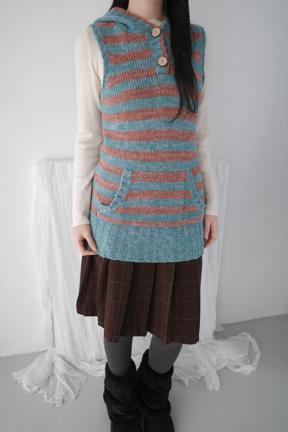 stripe hood knit vest 상품이미지5