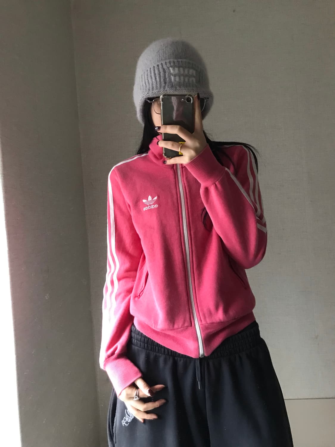 아디다스 핑크 빅로고 면집업 상품이미지1